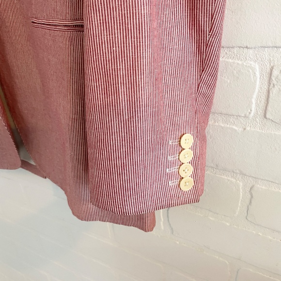 John Varvatos Men’s Blazer Pinstripe Cream Red Linen Cotton Designer Luxe Sz 38 - Picture 5 of 15